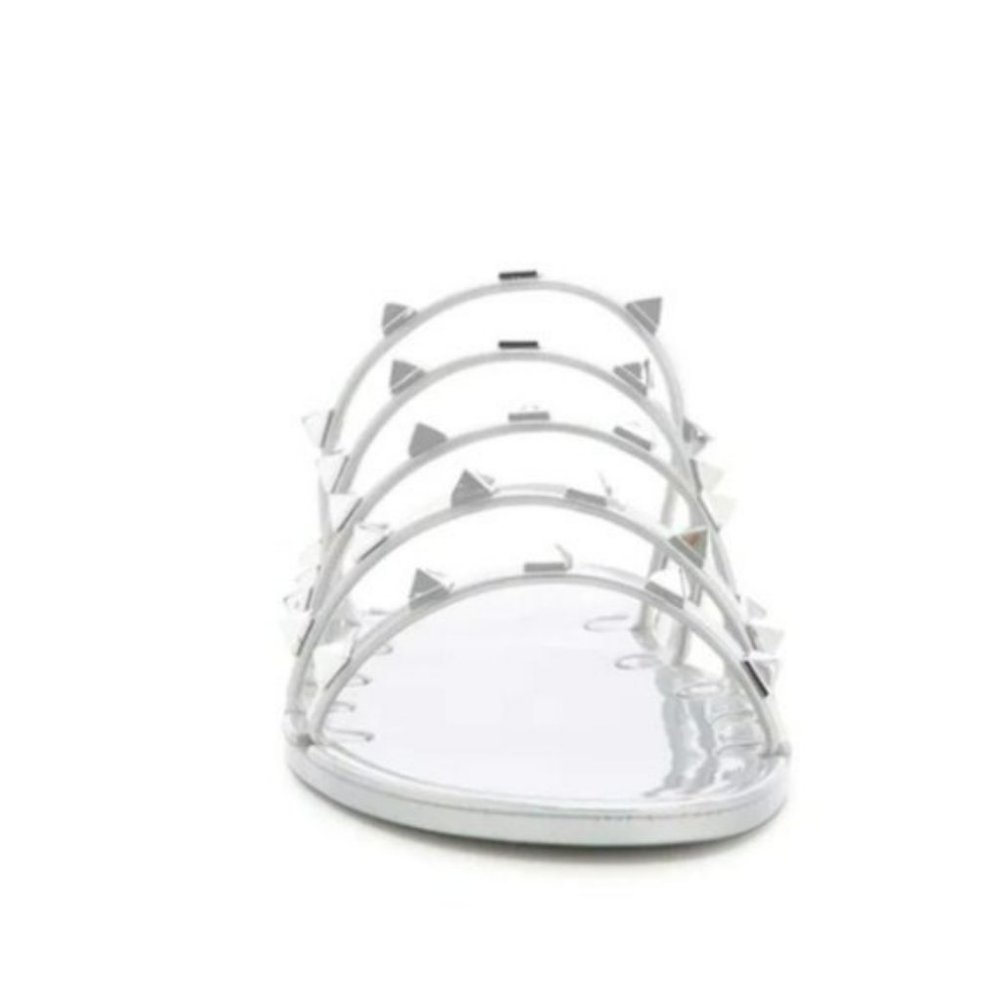 Nine West Charli Flat Jelly Slide Sandals Silver Gray -10 - Picture 2 of 8